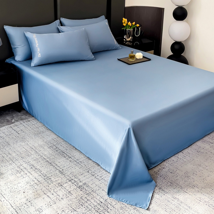 91家纺网 家纺一手货源 找家纺 纽缦家纺 2025新款纯色提花冰丝系列床单单件-单床单 水光蓝