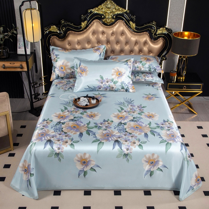 91家纺网 家纺一手货源 找家纺 肖恩毯业 2025新款印花斜纹冰丝席三件套 铃兰絮语