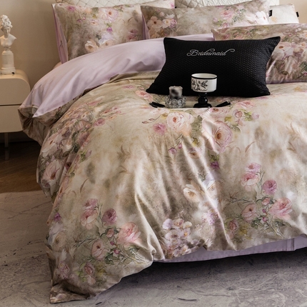 佳汐蓝家纺 2025新款春夏100贡缎长绒棉数码印花四件套 静初