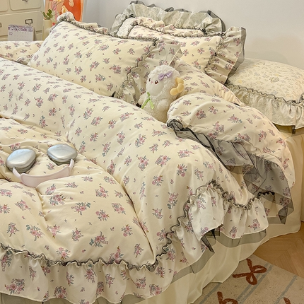 眠帛家居 2025新款A类皱皱纱蕾丝花边四件套 芬芳