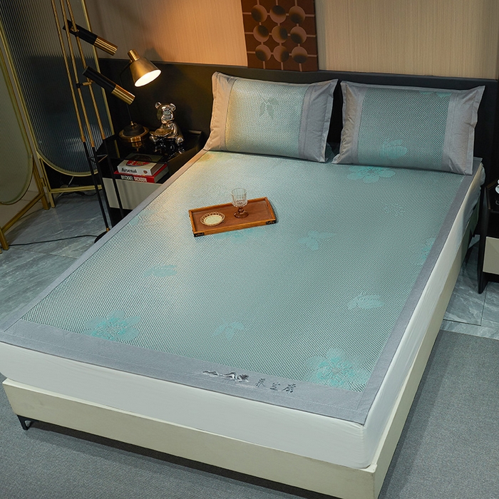 91家纺网 家纺一手货源 找家纺 青雅席业 2025新款3D复合提花清凉冰藤席-花语系列 花语-绿