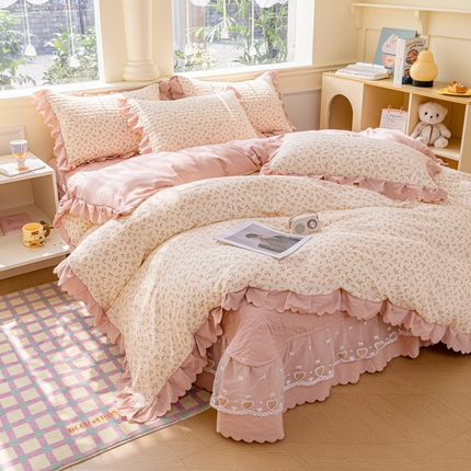 91家纺网 家纺一手货源 找家纺 （总）珍爱家纺 2025直播热款A类针织双层纱床盖四件套ab版纯色床盖