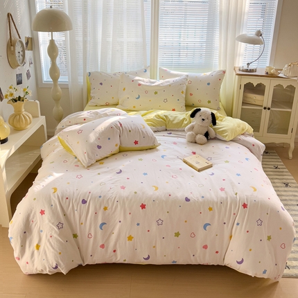 91家纺网 家纺一手货源 找家纺 悦织湾家纺2025新款高克重卡通水洗棉印花四件套学生宿舍单双人床上用品三四件套 卡通-星空
