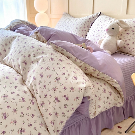 91家纺网 家纺一手货源 找家纺 一比一家纺 2025新款亲肤舒适印花AB版床盖款四件套 雷拉小姐