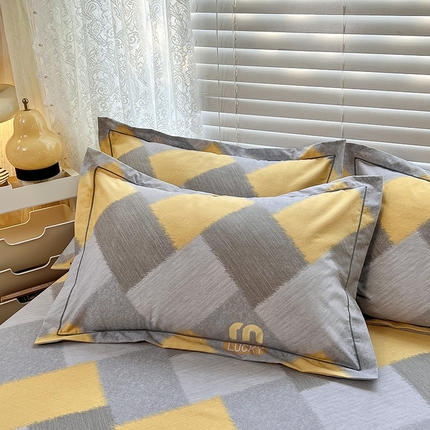 91家纺网 家纺一手货源 找家纺 简约家纺 2025新款全棉磨毛印花单品枕套 灵感-黄