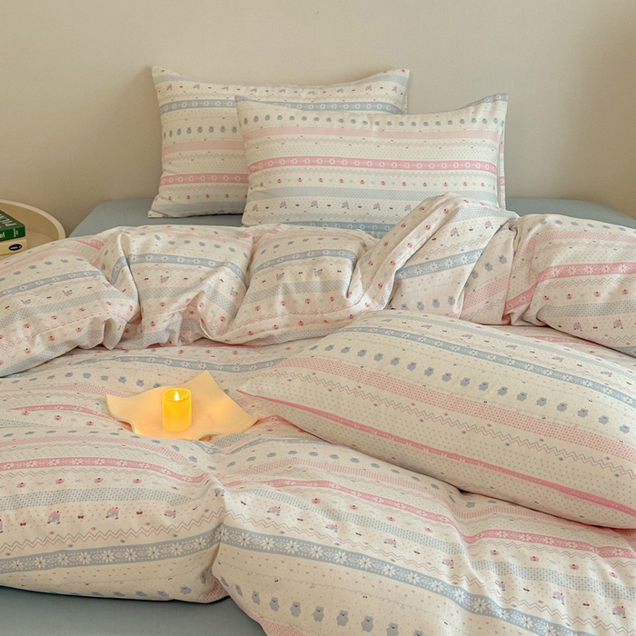 91家纺网 家纺一手货源 找家纺 塞纳 2026新款.全棉有氧双层纱四件套-场景二-觅可-粉