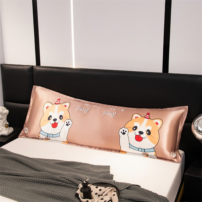 91家纺网 家纺一手货源 找家纺 梦舒羽 2025新款可水洗冰丝双人枕套凉爽情侣枕头套枕芯套 可爱汪