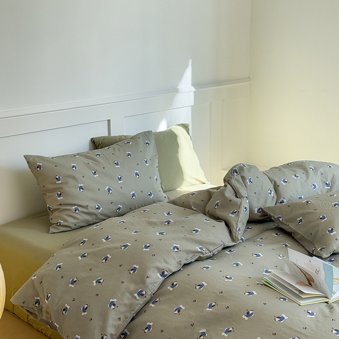 91家纺网 家纺一手货源 找家纺 2025新品全棉A类双层纱卡通风系列四件套 奶酪狗