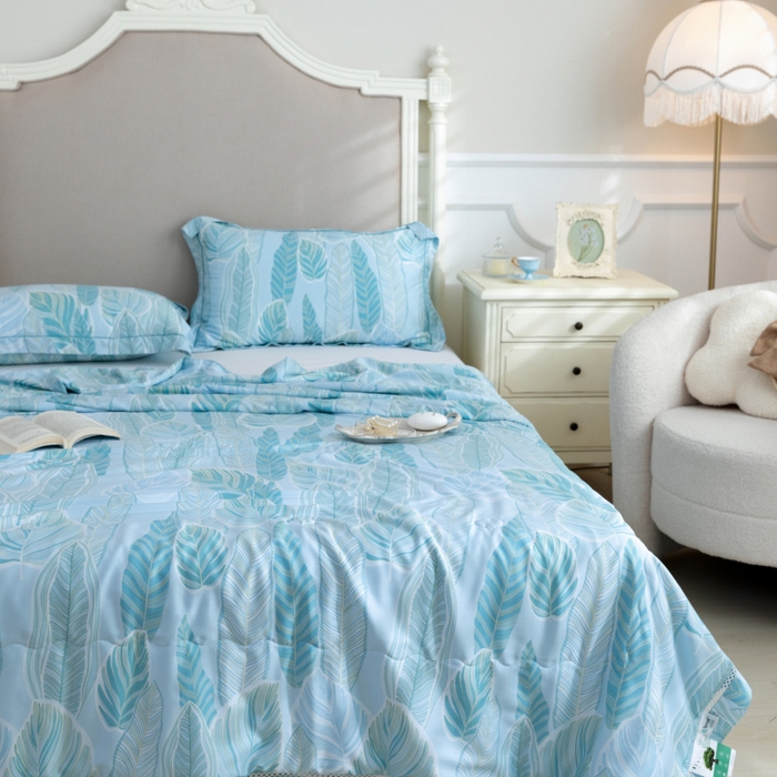 91家纺网 家纺一手货源 找家纺 棉生活家纺 2025新款春夏莫代尔天丝夏被 叶语绿