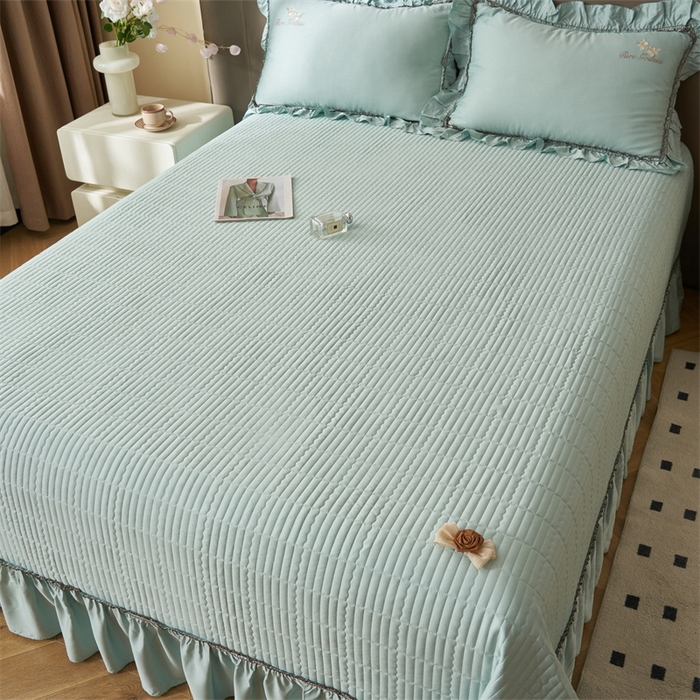 91家纺网 家纺一手货源 找家纺 恒爱家纺  2025新款莫代尔柔情似水多功能夏被床盖四件套			 			 浅灰蓝