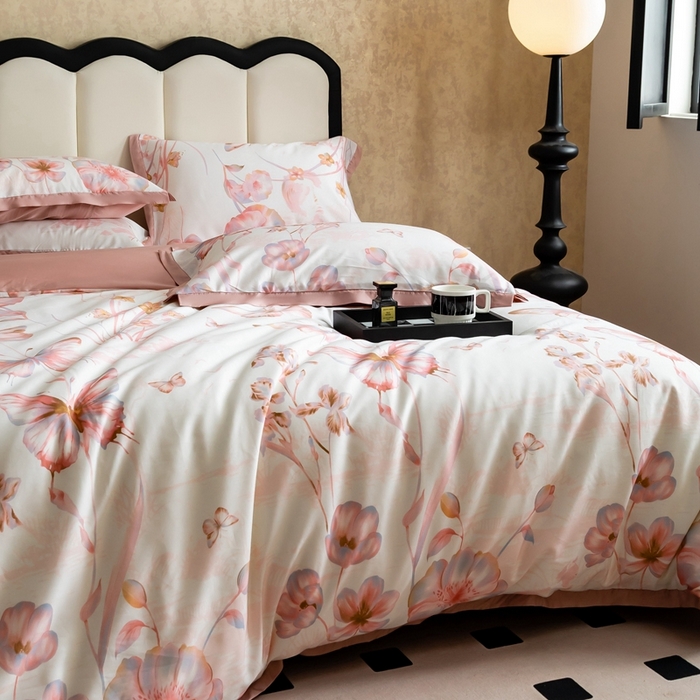 91家纺网 家纺一手货源 找家纺 金奇达2025新款【曼妙庄园】-轻氧水光天丝棉四件套（标准号全网控价（折后券后）不低于268） 忆蝶