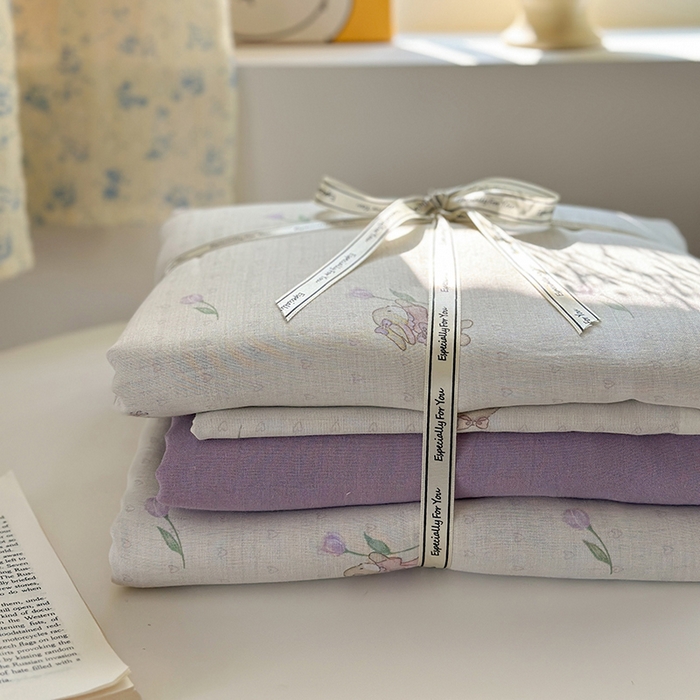 91家纺网 家纺一手货源 找家纺 2025新款全棉有氧双层纱四件套-卡通系列 郁金香甜兔