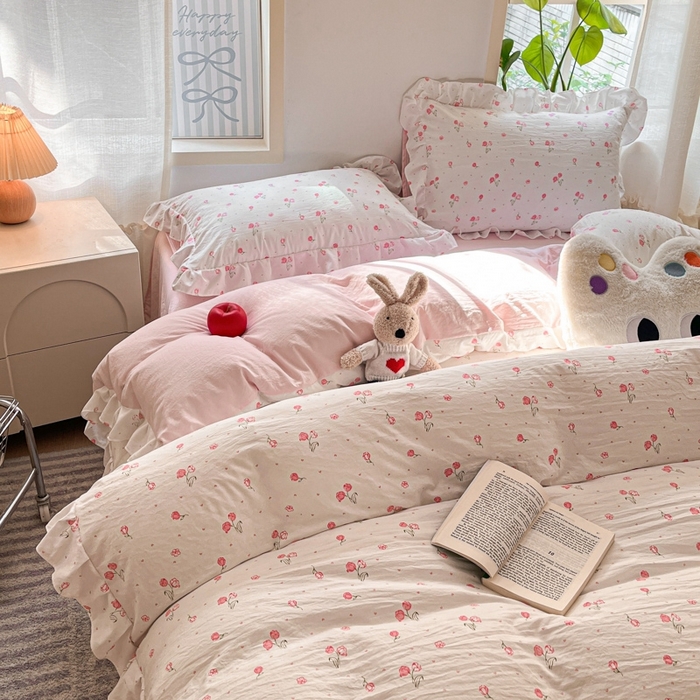 91家纺网 家纺一手货源 找家纺 雨帆家纺2025新款水洗棉印花四件套 花香四季