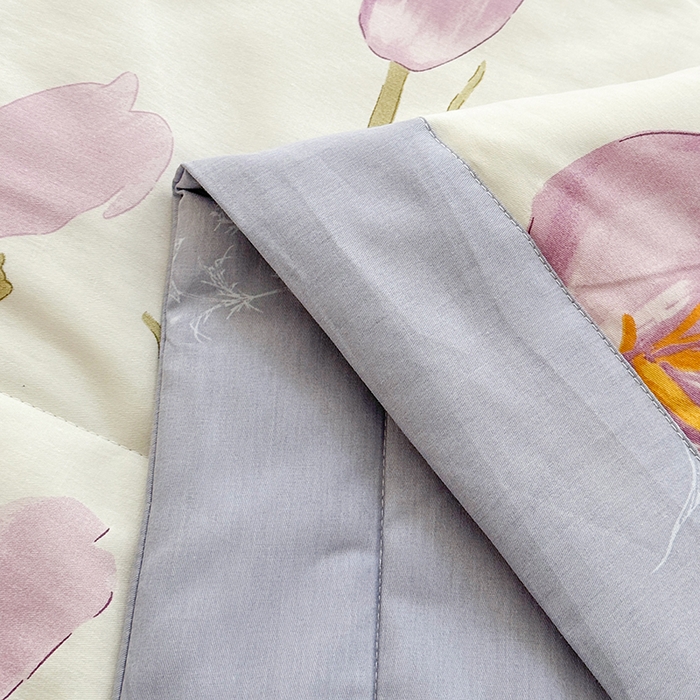 91家纺网 家纺一手货源 找家纺 欧夏家纺 2025新款里外全棉印花夏被100%新疆棉花 郁金香-紫