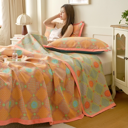 91家纺网 家纺一手货源 找家纺 棠薇家纺 2025新款全棉彩纱双层纱夏被三层纱多功能毛巾被纱布毯细纱床盖 浮光掠影