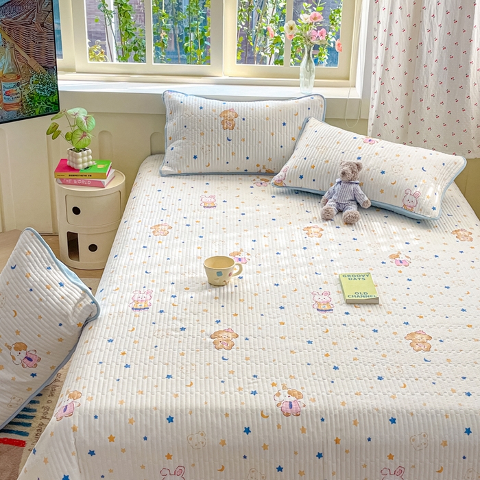 91家纺网 家纺一手货源 找家纺 857家居 2025新款针织双层纱床盖三件套 梦幻星辰