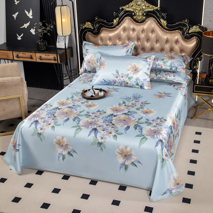 91家纺网 家纺一手货源 找家纺 肖恩毯业 2025新款印花斜纹冰丝席三件套 铃兰絮语