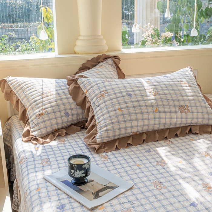 91家纺网 家纺一手货源 找家纺 珍爱家纺 2025新款A类针织棉双层纱夹棉床盖床裙花边单件三件四件套熊先生