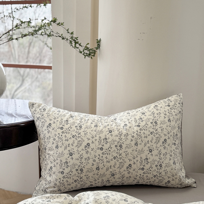 91家纺网 家纺一手货源 找家纺 2025新款全棉有氧双层纱四件套-碎花系列 秋月白