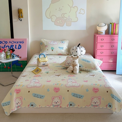 麦伦家居 2025新款高温砂洗全棉床盖印花床盖 萌趣乐园