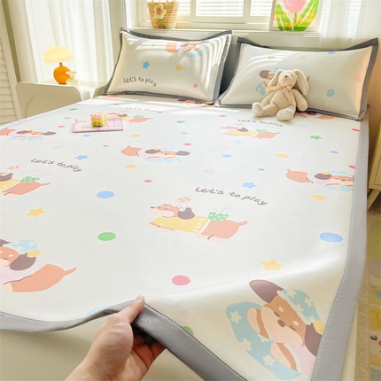 2025新款A类碳光冰丝印花凉席学生床席空调被夏被四件套配送买家秀 小狗啵啵