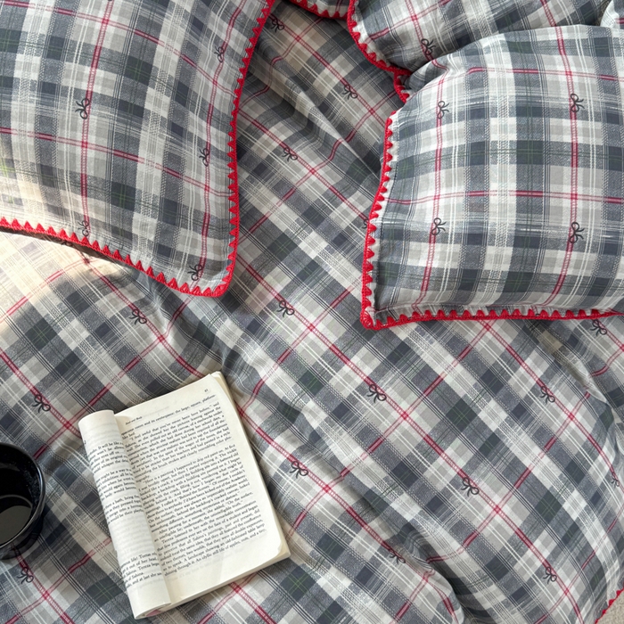 91家纺网 家纺一手货源 找家纺 （总）金丝鸟家纺 2025新款全棉双层纱贝壳边四件套格子系列