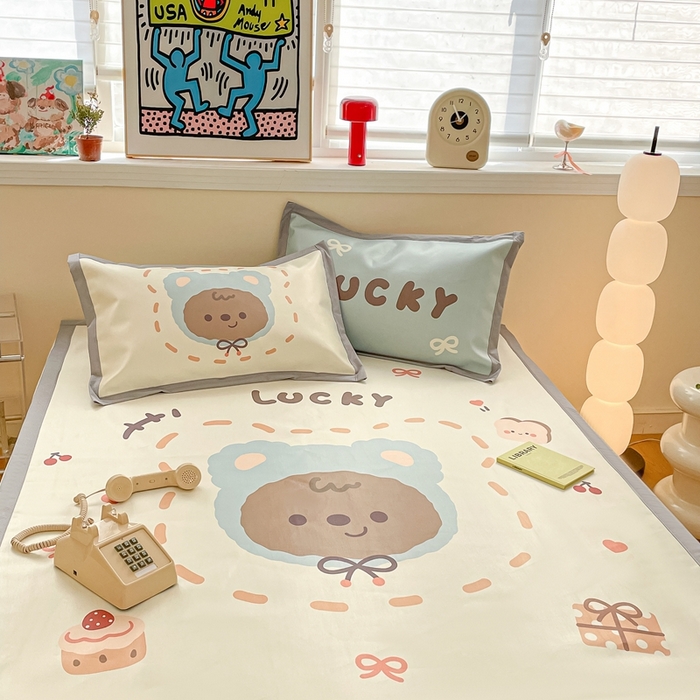 91家纺网 家纺一手货源 找家纺 川悦生活 2025新款大版凉感冰丝席三件套 豆宝小熊