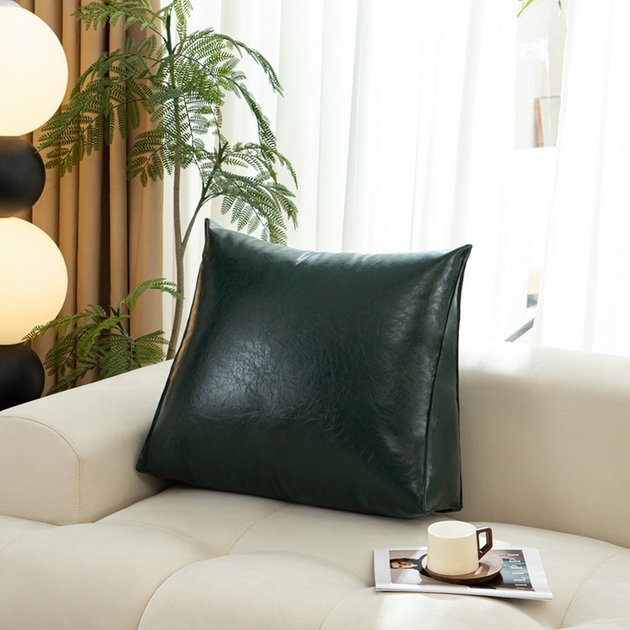 91家纺网 家纺一手货源 找家纺 沐沐家纺 2026新品油蜡皮靠背 墨绿色