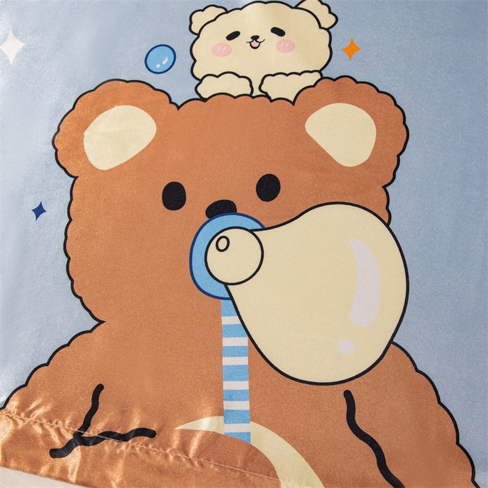 91家纺网 家纺一手货源 找家纺 梦舒羽 2025新款可水洗冰丝双人枕套凉爽情侣枕头套枕芯套 乖巧熊宝