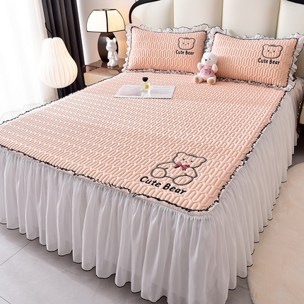 炫拼家纺 2025新款coco熊床裙款乳胶凉席 coco熊-香妃粉