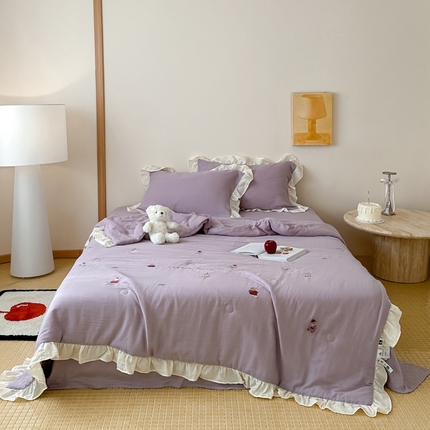 一加一 2025新款A类全棉双层皱皱纱绣花娜雅醋酯纤维夏被四件套（贝尔熊系列） 贝尔熊（紫）