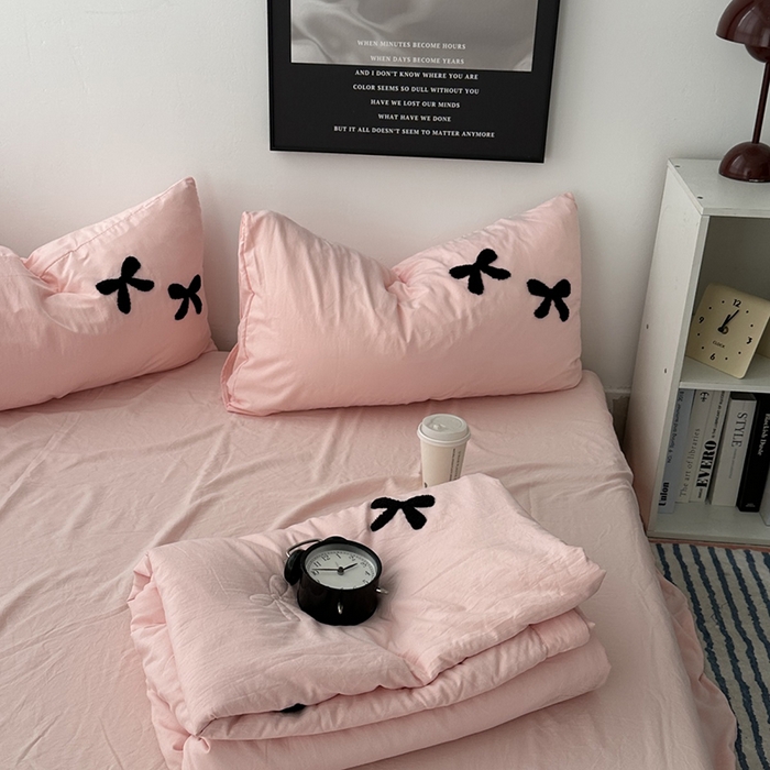 91家纺网 家纺一手货源 找家纺 （总）优色良品家纺 2025新款水洗棉毛巾绣蝴蝶结夏被四件套