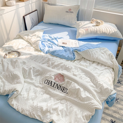 91家纺网 家纺一手货源 找家纺 （总）灰鲸 2025新款泡泡纱南笙刺绣夏被四件套系列