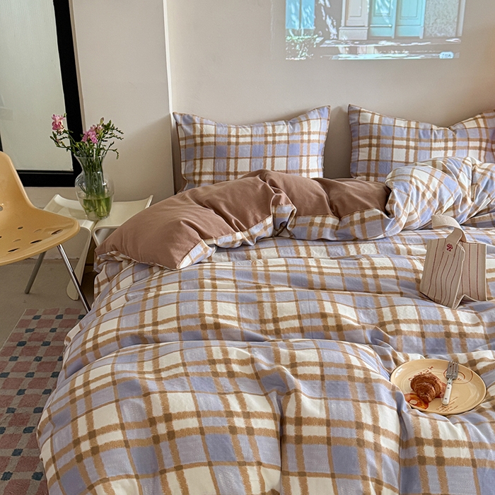 91家纺网 家纺一手货源 找家纺 2025新款全棉有氧双层纱四件套-简约系列 格调-蓝