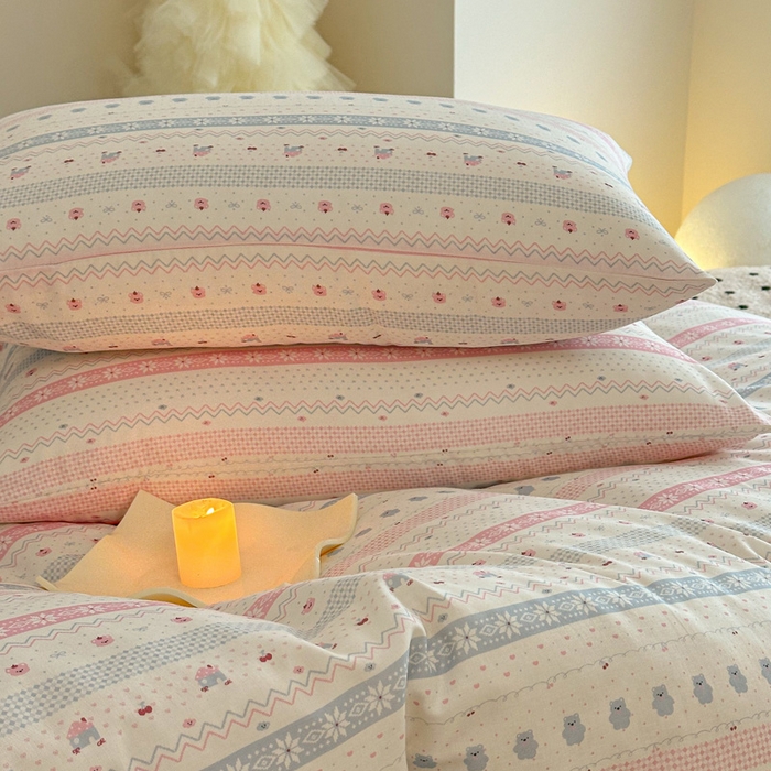 91家纺网 家纺一手货源 找家纺 塞纳 2026新款.全棉有氧双层纱四件套-场景二-觅可-粉