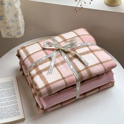 2025新款全棉有氧双层纱四件套-简约系列 格调-粉