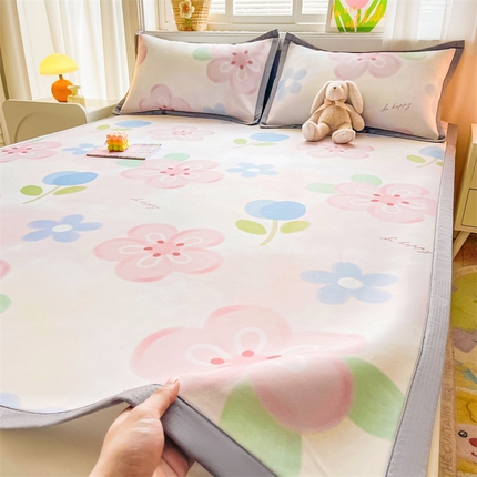 2025新款A类碳光冰丝印花凉席学生床席空调被夏被四件套配送买家秀 夕颜