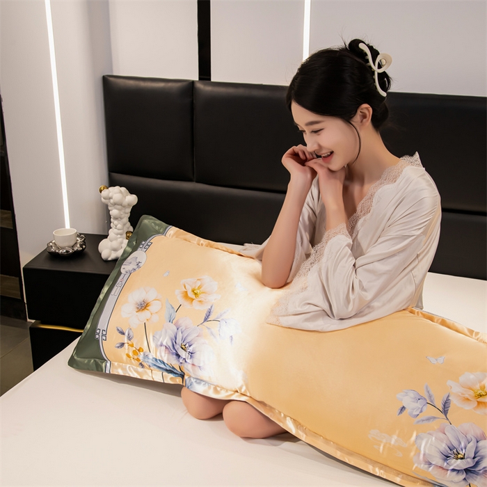 91家纺网 家纺一手货源 找家纺 梦舒羽 2025新款可水洗冰丝双人枕套凉爽情侣枕头套枕芯套 暗香