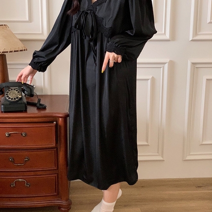 妍景家居生活馆 2025新款冰丝蝴蝶结裙 黑色