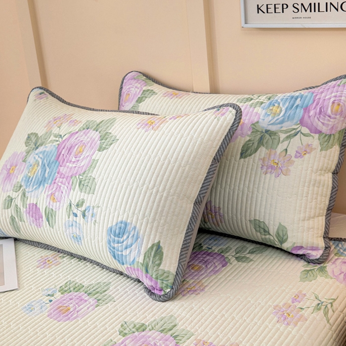 91家纺网 家纺一手货源 找家纺 情煊家纺 2025新款双面全棉夹棉枕套 假日玫瑰