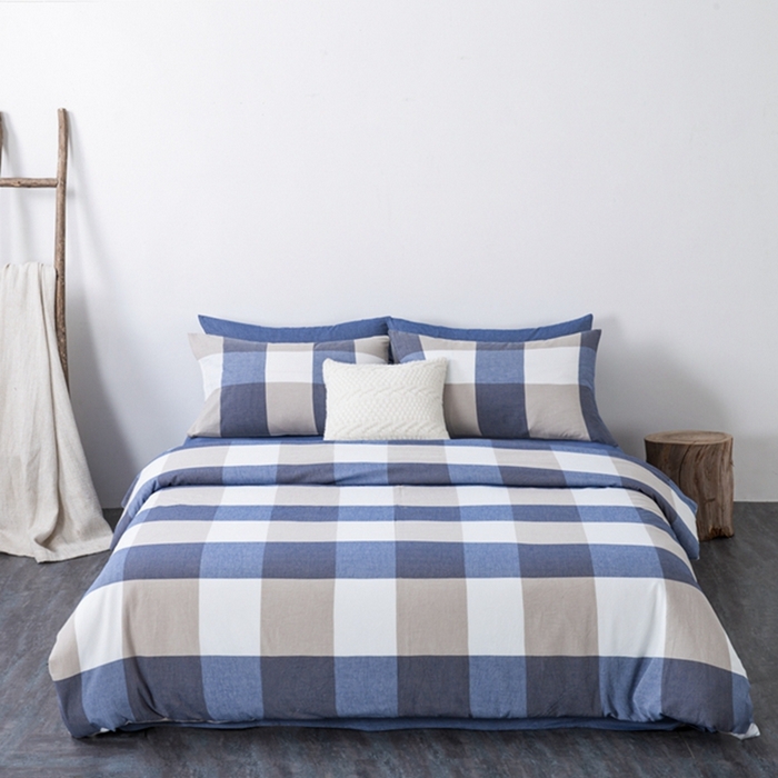 91家纺网 家纺一手货源 找家纺 玖弘家居 2025新款水洗棉单被套 蓝大格