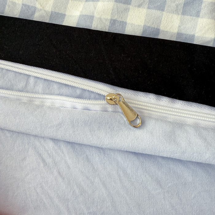 91家纺网 家纺一手货源 找家纺 米可2025新款水洗棉绣花花边款四件套 蝴蝶结-蓝