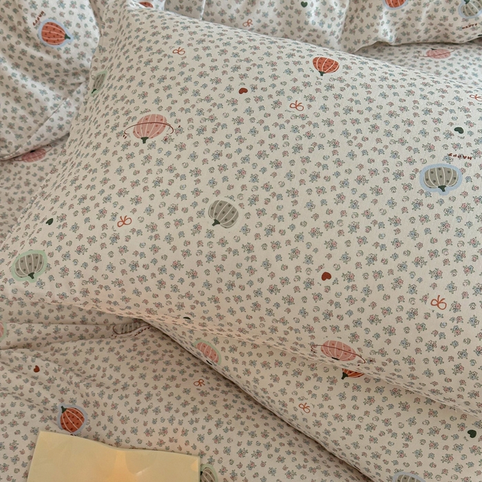 91家纺网 家纺一手货源 找家纺 塞纳 2026新款.全棉有氧双层纱四件套-场景二-南瓜派对-黄