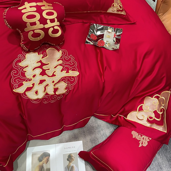 91家纺网 家纺一手货源 找家纺 甜咪咪婚庆 2025新款纯棉全棉面料刺绣结婚 婚庆 四件套 多件套  小红书推荐热款 大喜之日