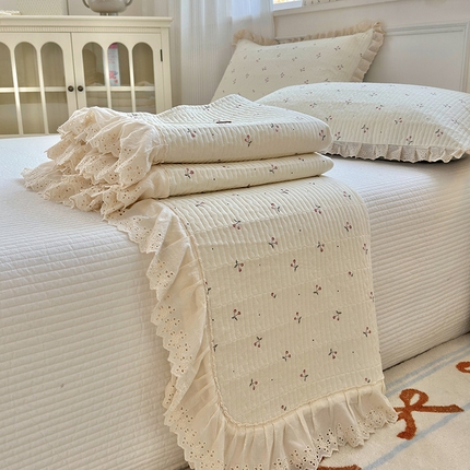 91家纺网 家纺一手货源 找家纺 （总）美优兰 2025全棉法式花边双层纱水洗棉花床盖三件套（提供买家秀）