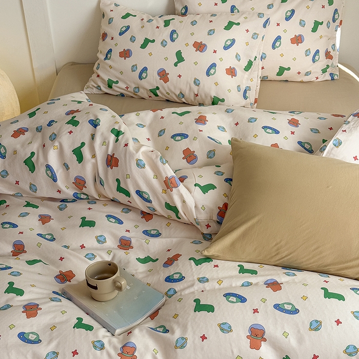 91家纺网 家纺一手货源 找家纺 （总）窝米  2025新品全棉A类双层纱卡通风系列四件套