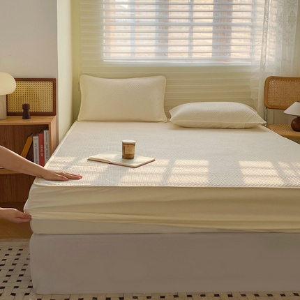 91家纺网 家纺一手货源 找家纺 莱登卡奴 2025新款A类宝宝棉针织棉大豆夹棉床笠 夹棉款-米白