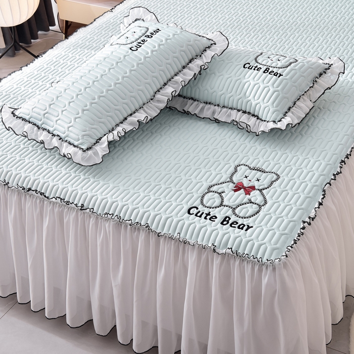 91家纺网 家纺一手货源 找家纺 炫拼家纺 2025新款coco熊床裙款乳胶凉席 coco熊-冰雪蓝