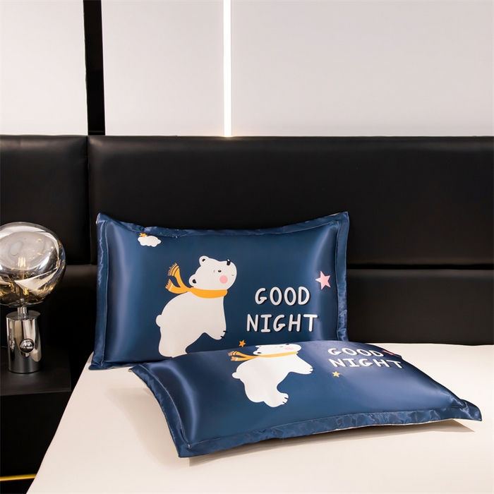 91家纺网 家纺一手货源 找家纺 梦舒羽 2025新款可水洗冰丝卡通枕套宿舍48x74cm单人凉爽枕头套 北极熊