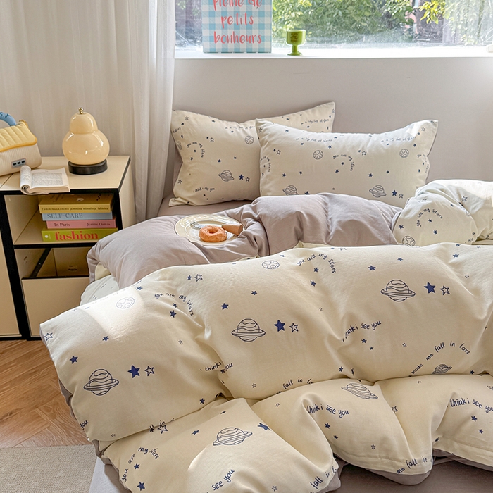 91家纺网 家纺一手货源 找家纺 2025新款全棉有氧双层纱四件套-卡通系列 星际